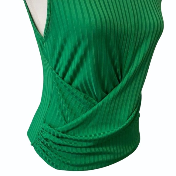 Zara Tops - Zara Women Basic Green Ribbed Faux Wrap Blouse